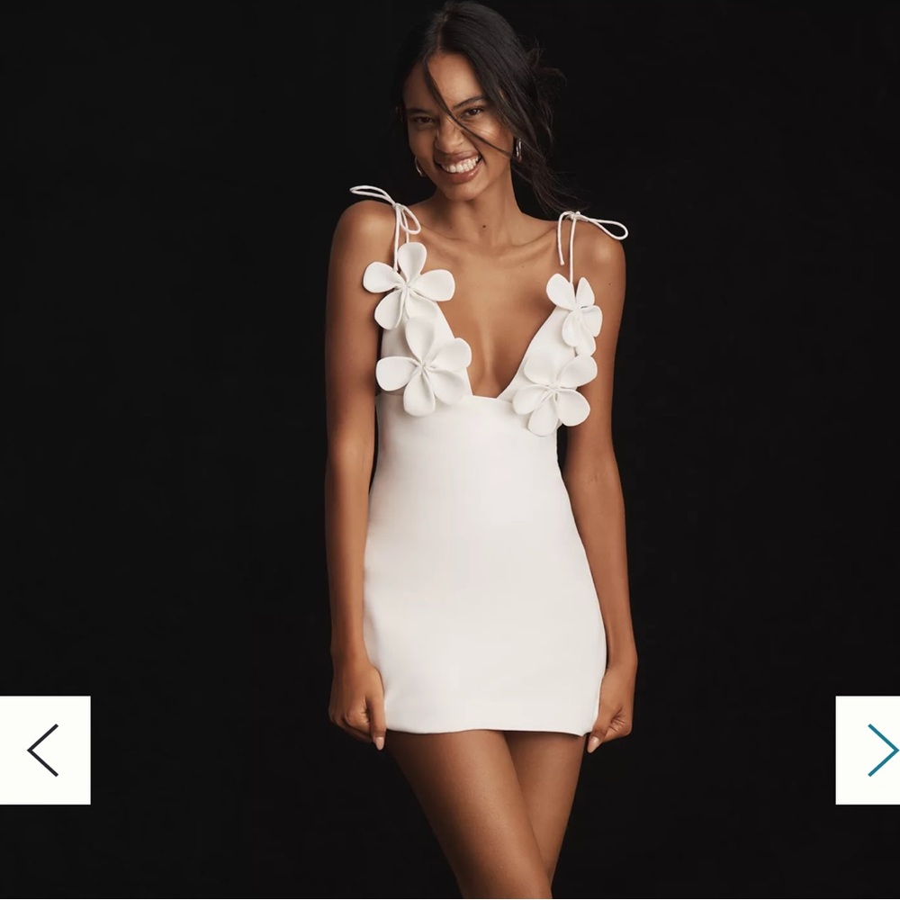 NWT Anthropologie Bardot Ingrid White Floral-Appliqué Tie-Shoulder Mini Dress